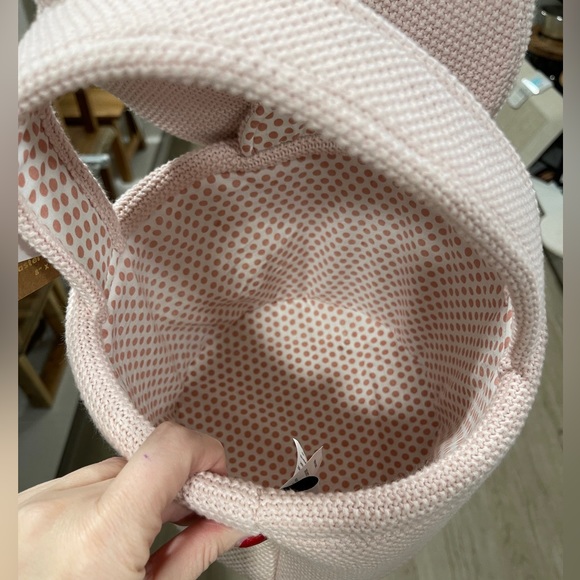 Easter Bunny Basket Pink Textured Fabric Embroidered w/ Polka Dot lining NWT - Picture 6 of 6